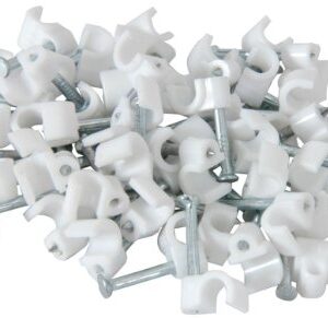 Noble 12mm Round Cable Clips with Nail White 100 Pieces